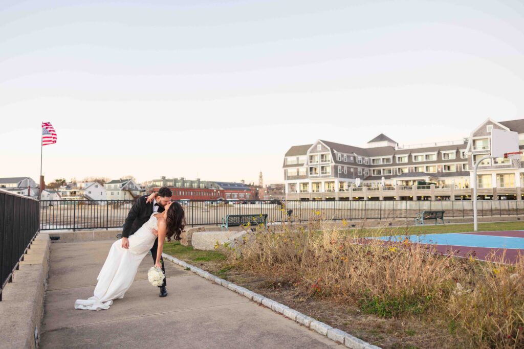 couple portrait new england winter wedding